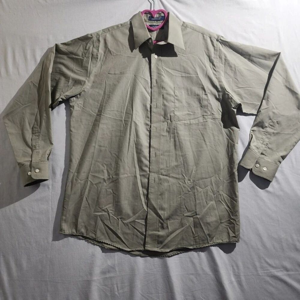 Puritan Mens Long Sleeve Dress Shirt 16 34/35 Tan Khaki Button Up Stain Flaw